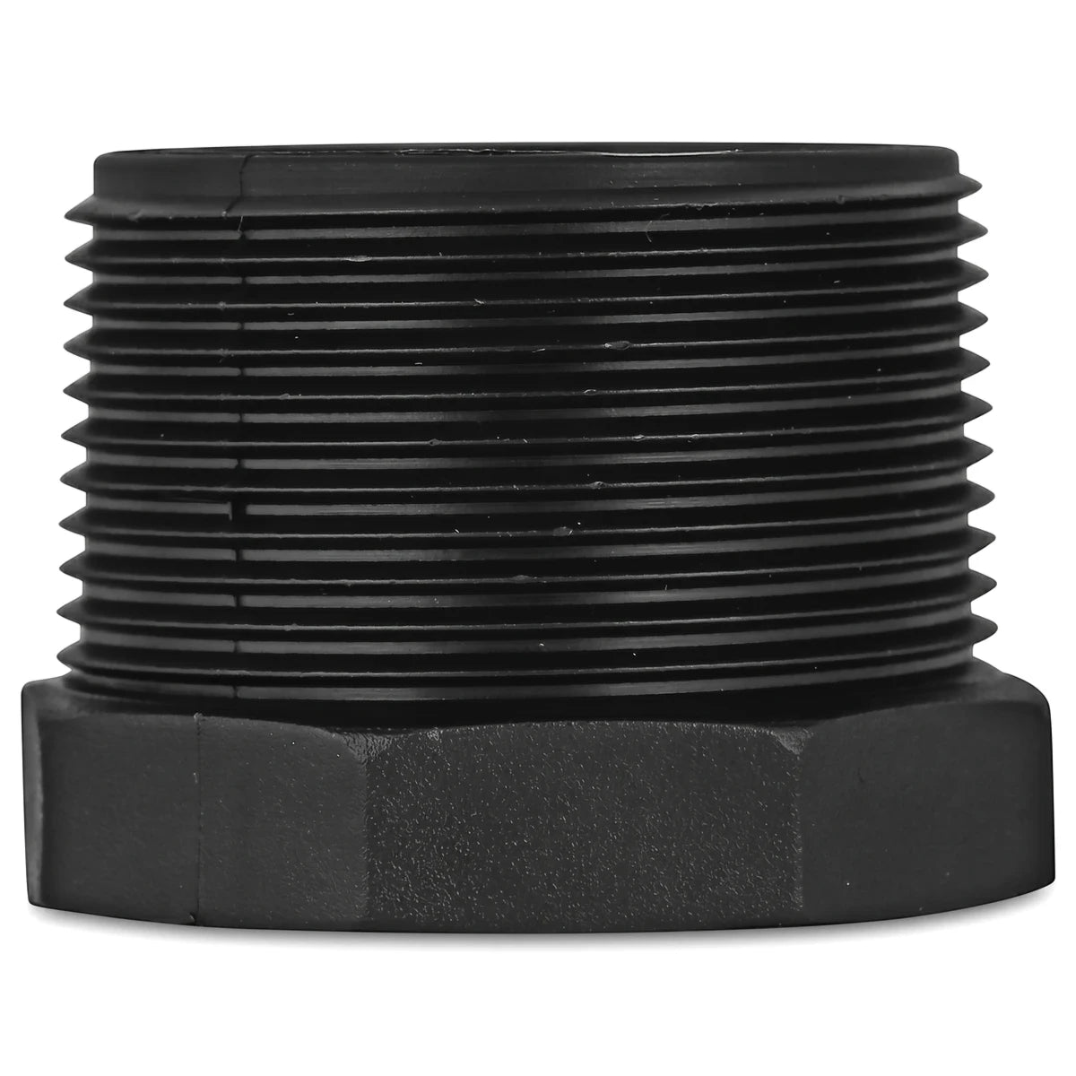 Black irrigation reducing bush, 40mm x 32mm, featuring a threaded cylindrical body and a hexagonal base.
