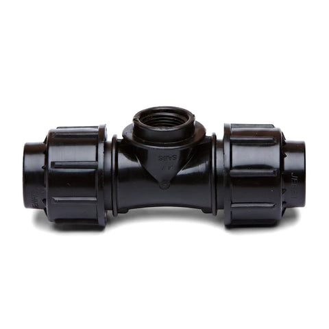 Black Jenfit Female Tee pipe fitting, 63mm x 2 inches, shown on a white background. This T-shaped connector features a