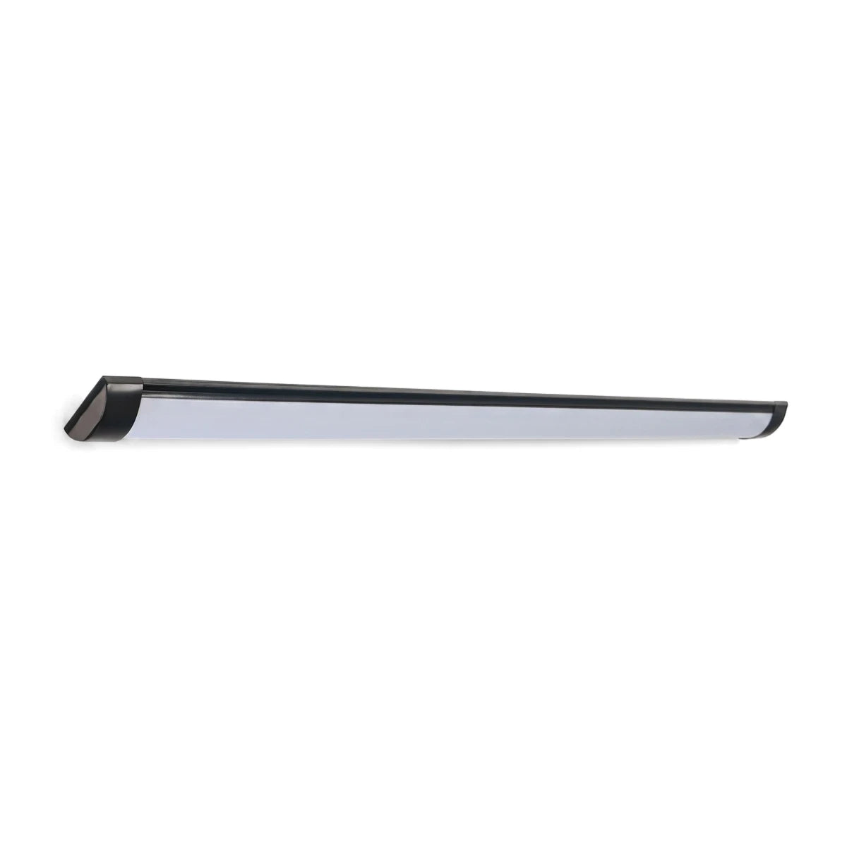 Black metal with PC cover 4-foot LED batten light, 36W 6500K, shown from a straight perspective.