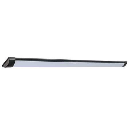 Black metal 5-foot LED batten light with a white PC cover, designed for bright 6500K illumination.