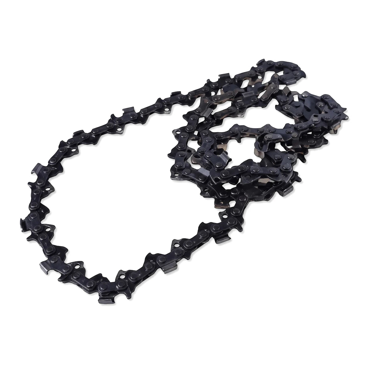 Durable black metal replacement chainsaw chain, suitable for 355mm bar 36cc petrol chainsaws, coiled on a white background.