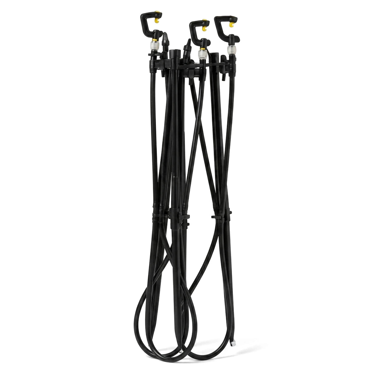 A set of three black Micro Head, Peg & Tube tools with bright yellow tips, standing upright on a white background.