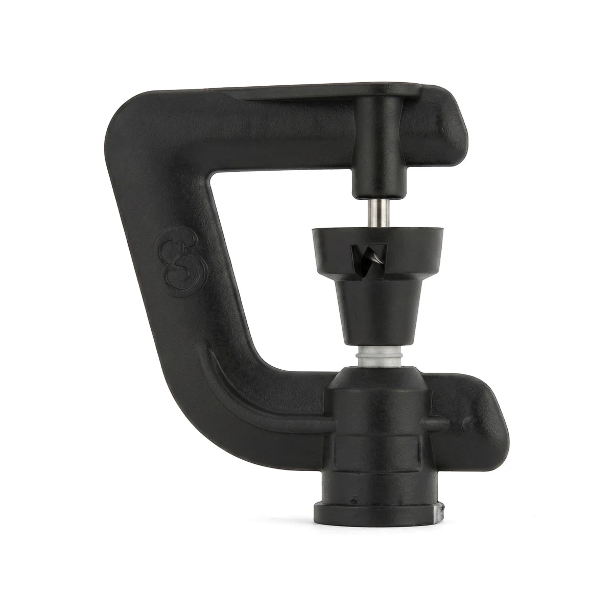 Black Micro Head Spinner for irrigation systems, shown in a close-up product shot, highlighting its compact design.