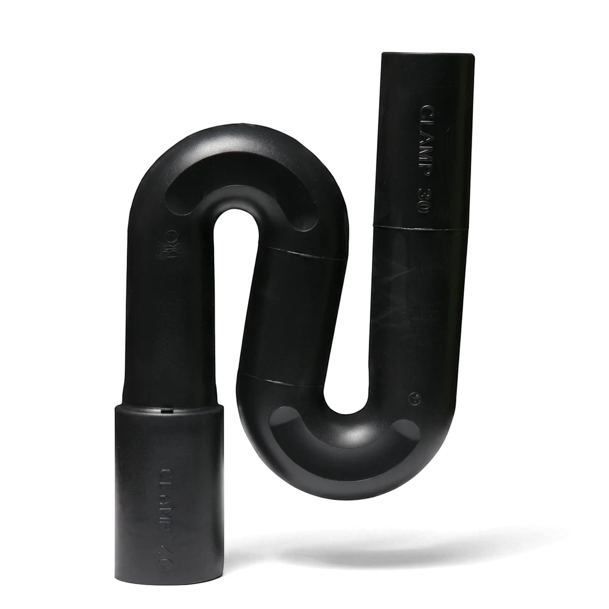 Black plain S-trap pipe, 32mm x 50mm, featuring a curved design and marked with 'CLAMP 30' and 'CLAMP 40' for plumbing
