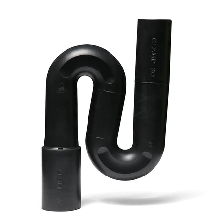 Black plain S-trap pipe, 32mm x 50mm, featuring a curved design and marked with 'CLAMP 30' and 'CLAMP 40' for plumbing