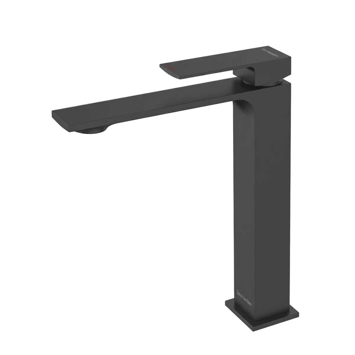 Black Quaddro High Rise Mixer faucet with a matte finish and modern square design, shown from a slightly elevated