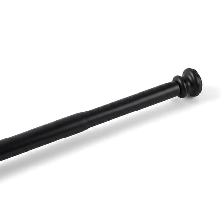 Black telescopic shower curtain rod, 80-135cm, with a decorative finial, displayed diagonally.