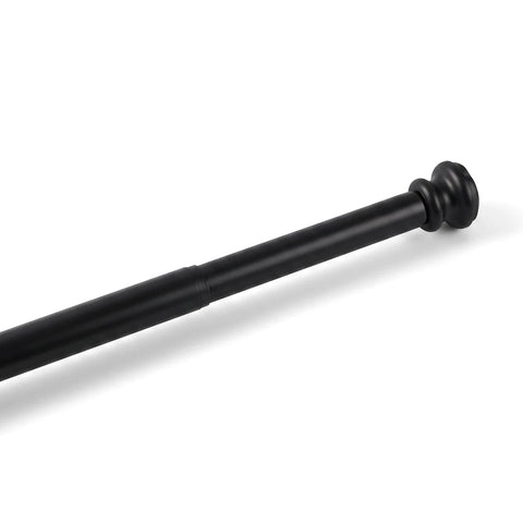 Black telescopic shower curtain rod, 80-135cm, with a decorative finial, displayed diagonally.