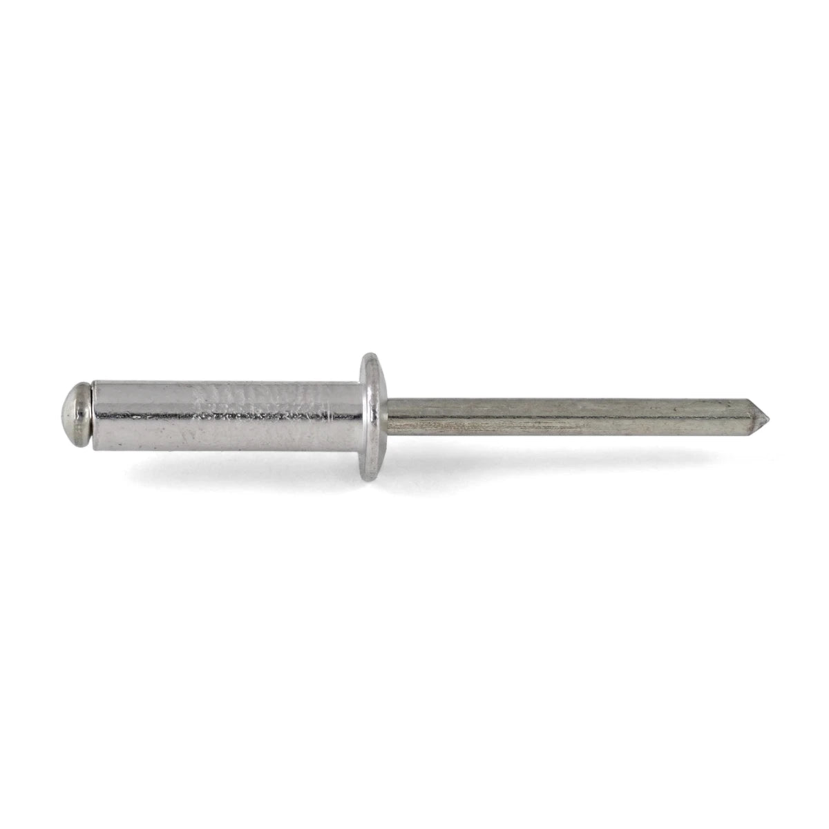 Silver-toned 3.2 x 10mm blind rivet, viewed horizontally against a plain background, ready for industrial fastening.
