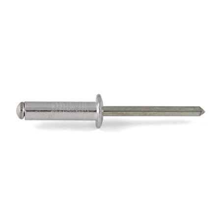 Silver-toned 3.2 x 10mm blind rivet, viewed horizontally against a plain background, ready for industrial fastening.