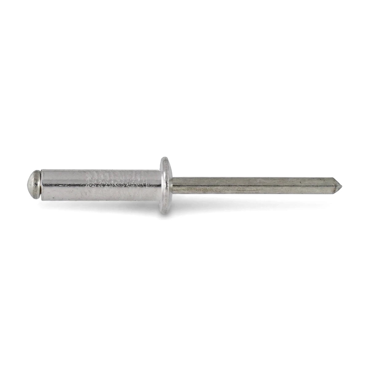 A single silver metallic blind rivet, 3.2 x 8mm, with a shiny finish, shown horizontally against a white background.