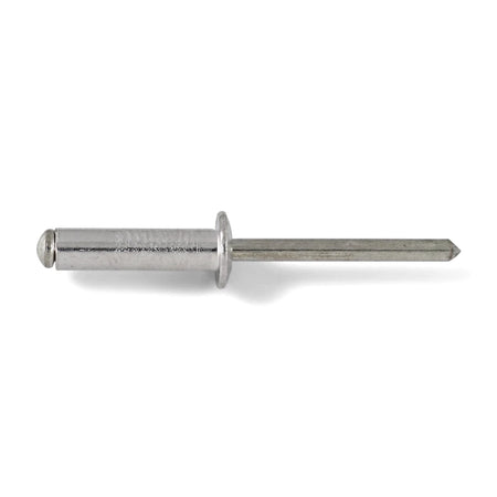 Silver metallic blind rivet, 4.0 x 10mm, with a rounded head and a long pin, viewed horizontally.