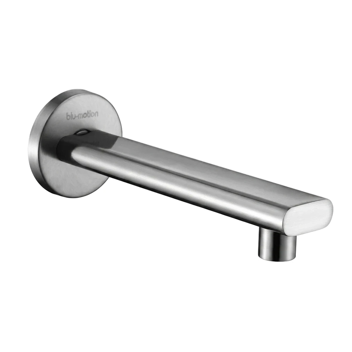 Wall-mounted blu-motion 200mm oval spout for plumbing, featuring a sleek brushed metal finish.