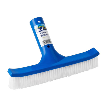 Blu52 blue plastic pool wall brush with white bristles, 250mm wide, for cleaning pool walls.