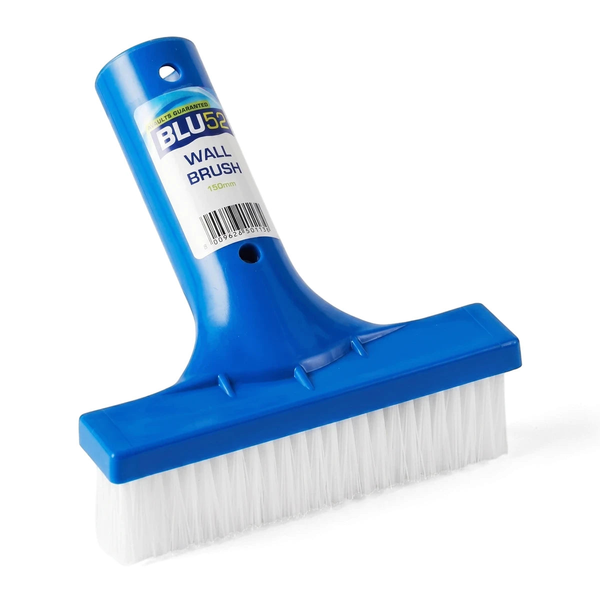 Blue Blu52 Pool Wall Brush 150mm with white bristles for cleaning pool walls and surfaces.