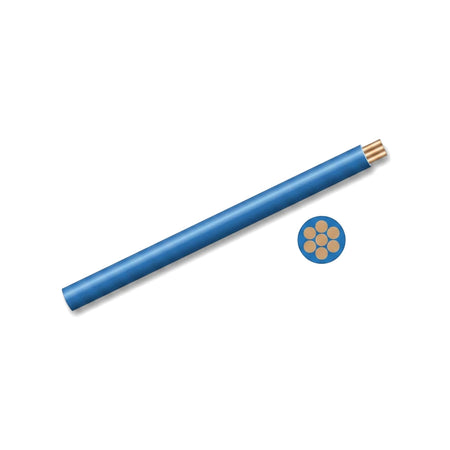 Blue 2.5mm general purpose electrical wire showing exposed copper strands and a cross-section view on white background.