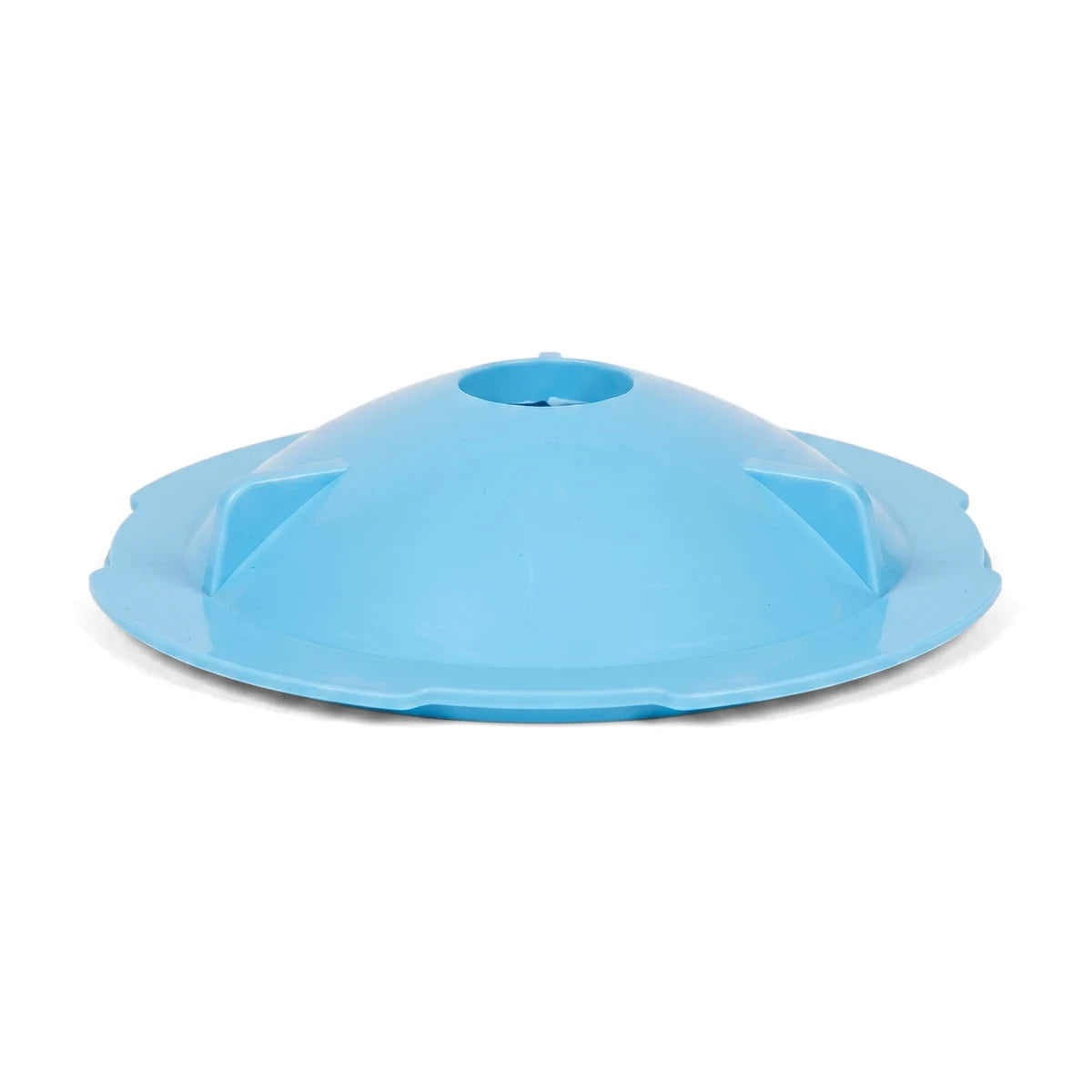Blue plastic replacement weir vacuum lid, dome-shaped with a central opening, designed to fit Aqua pool systems.