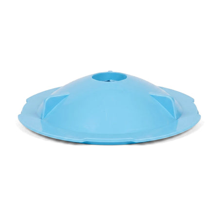 Blue plastic replacement weir vacuum lid, dome-shaped with a central opening, designed to fit Aqua pool systems.