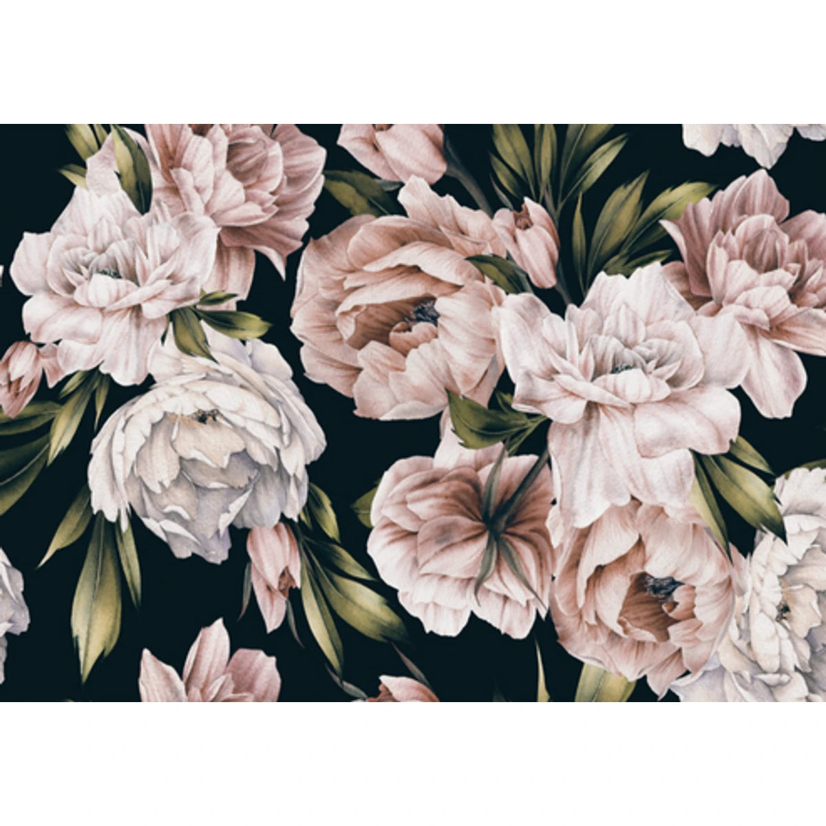 Blush Bloom 400X300mm Decoupage Sheet with a seamless watercolor pattern of light pink and off-white peony flowers on a dark