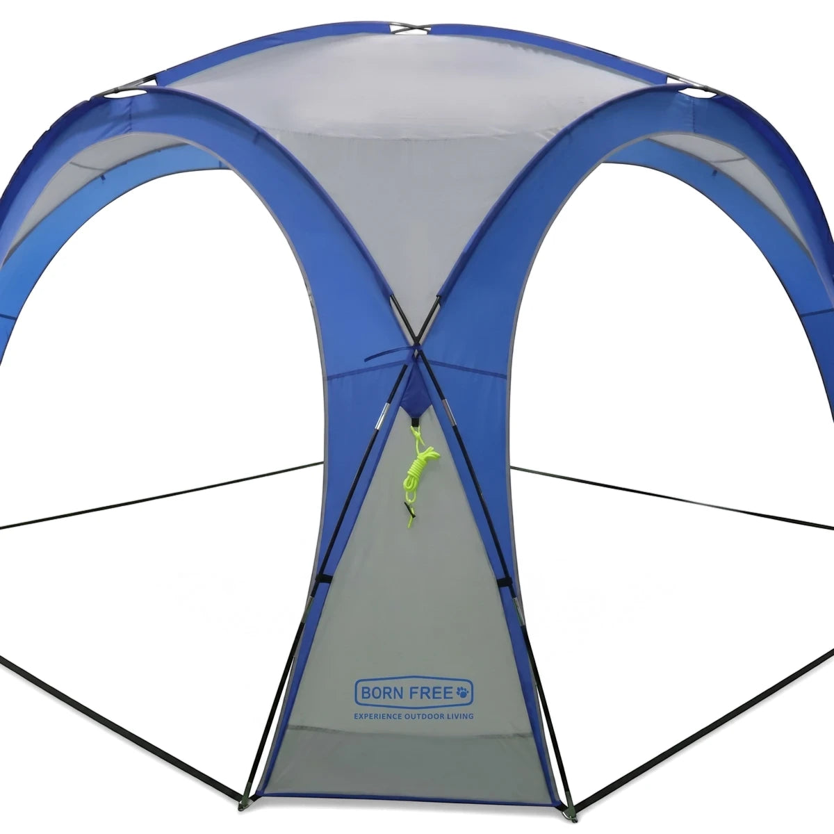 Born Free Eazi Outdoor Shelter, a blue and grey arched canopy designed for outdoor living and shade.