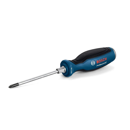 Bosch Professional PH1 x 100mm Phillips screwdriver with a blue and black ergonomic handle and a silver shaft.