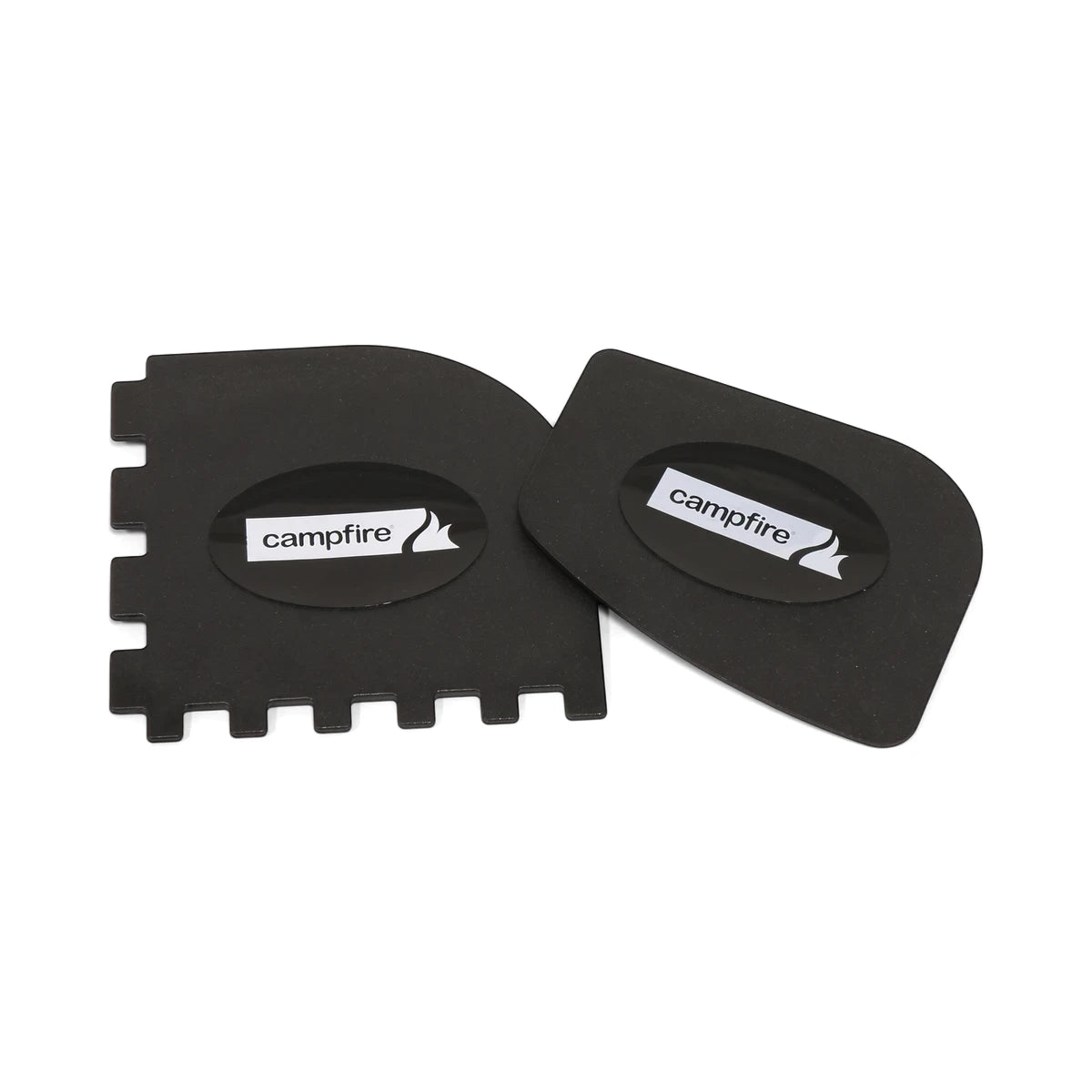 Braai & Grill Scraper Set (2-Pack) with two black handheld scrapers, one smooth edge and one notched