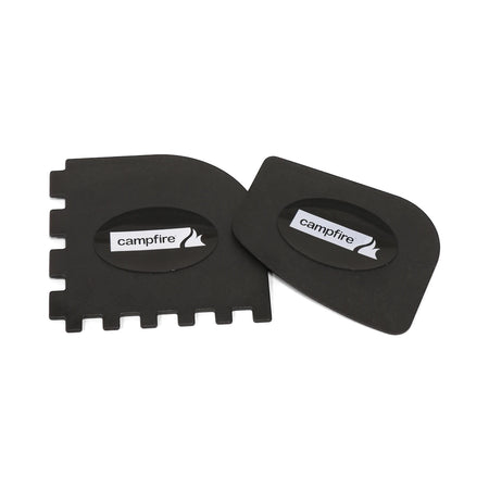 Braai & Grill Scraper Set (2-Pack) with two black handheld scrapers, one smooth edge and one notched