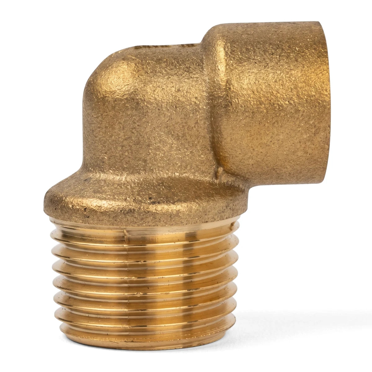 Brass 22X3/4 CXMI elbow fitting with a 90-degree angle and male threaded end, for plumbing connections.