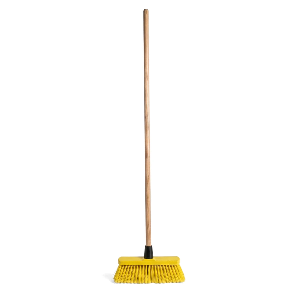 Upright Broom Wooden Flagged with a natural wood handle and vibrant yellow flagged bristles for effective sweeping on