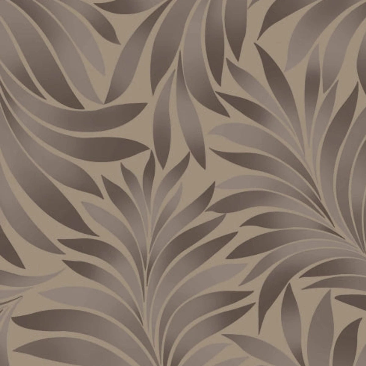 Brown wallpaper with a subtle, flowing botanical leaf pattern, suitable for modern interior design.