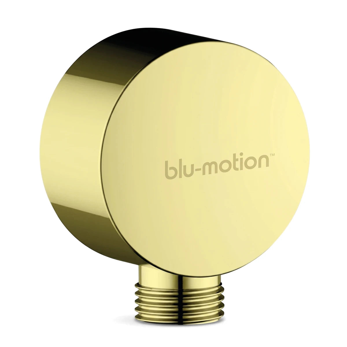 Brush brass round wall elbow, a gold circular plumbing fitting with a threaded connector, shown on a white background.