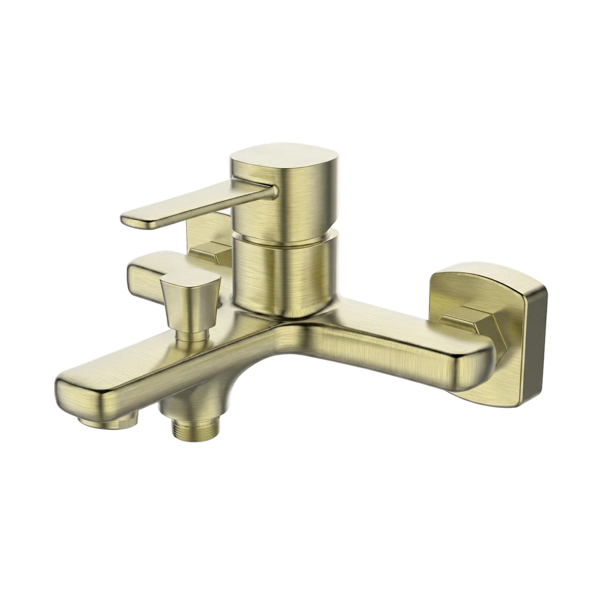 Brushed brass bath mixer set mixer with a single lever handle and diverter, wall-mounted faucet for bath and shower.