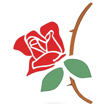 C103 Stencil 118 Paint Stencils featuring a stylized red rose illustration with green leaves and a brown stem.