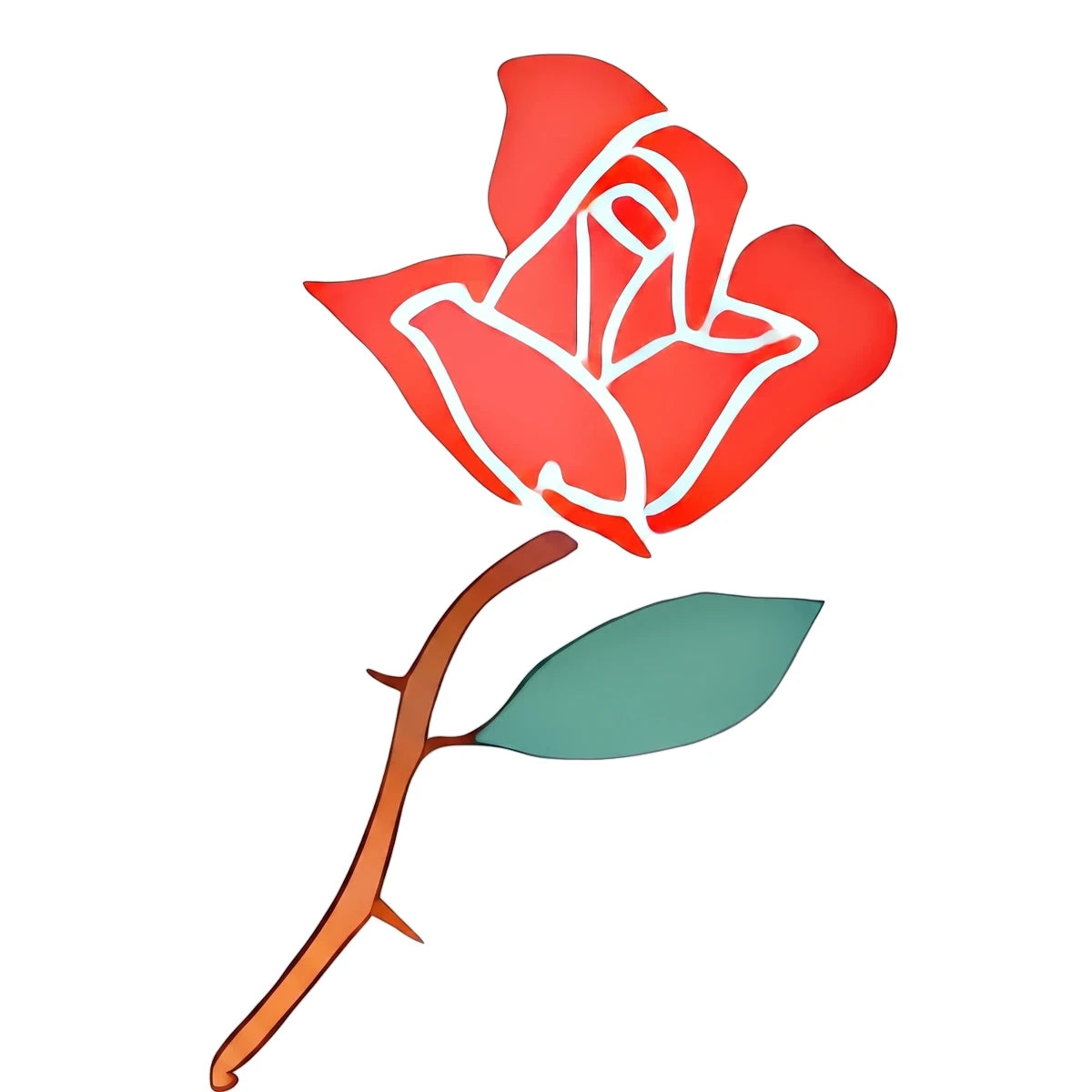 Red rose C104 Stencil 119 paint stencil featuring a detailed rose bloom, a thorny stem, and a single green leaf.
