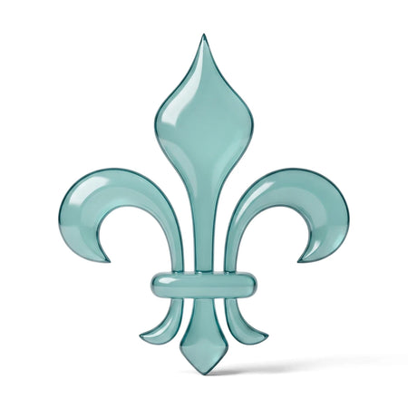 C106 Stencol 121 Paint Stencils featuring a translucent teal fleur-de-lis design, isolated on a white background.