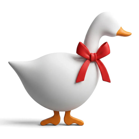 C108 Stencil 123 Paint Stencils featuring a stylized white duck with an orange beak and feet, adorned with a red bow.