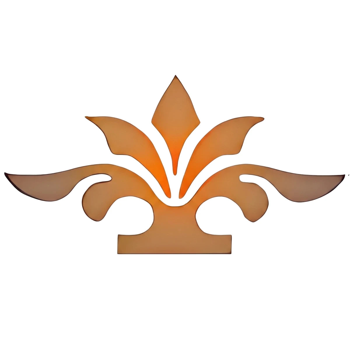 An orange and brown decorative C114 Stencil 129 paint stencil, featuring a symmetrical ornate floral or leaf-like design,
