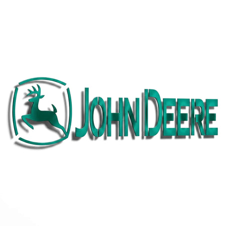John Deere deer logo and brand name stencil in teal green for C123 paint stencils.