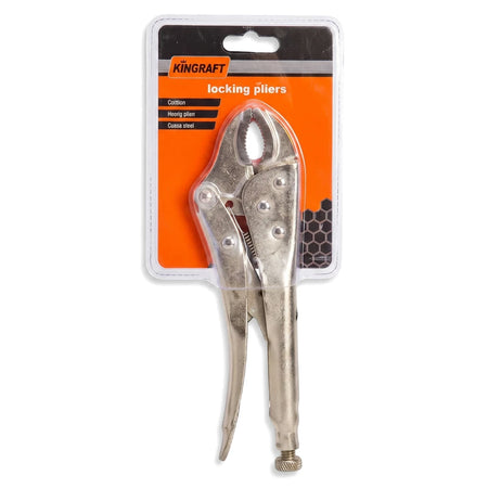 Carbon Steel Curved Jaw Vice Grip, 250mm, displayed in its clear blister packaging with an orange and black card.