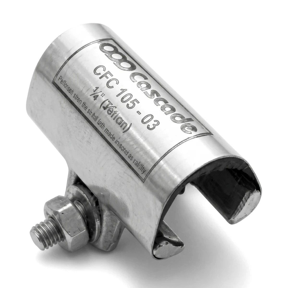 Metallic Cascade Half Clamp Coupling, 20mm x 75mm, featuring a durable shiny finish and visible bolt mechanism from a side