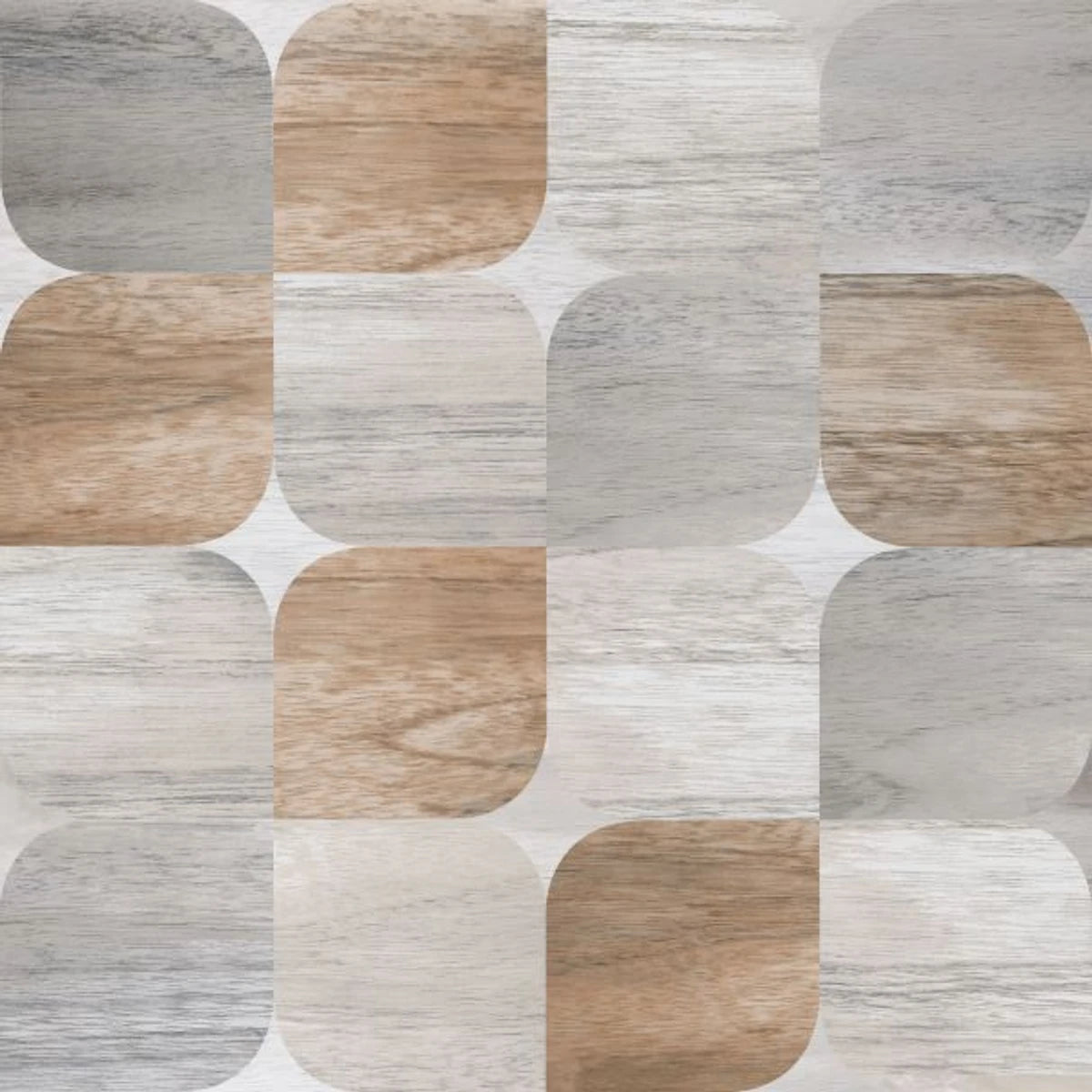 Cedar Deco Mix 40x40cm 1.46sqm tiles featuring a textured, repeating pattern of rounded squares in light grey and brown wood