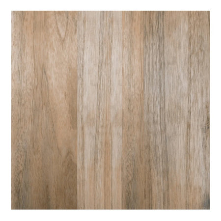 Close-up of Cedar Ochre 40x40cm tiles featuring light brown and grey wood grain with vertical plank patterns.