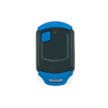 Centurion replacement 2-button remote transmitter in dark grey with blue accents for garage doors or gates.