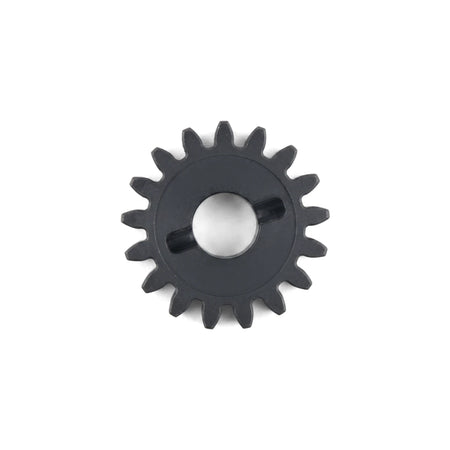 Dark gray Centurion-D5 Pinion with 17 teeth and a 6mm bore for security hardware applications, top view.