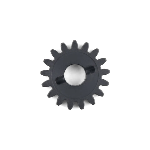 Dark gray Centurion-D5 Pinion with 17 teeth and a 6mm bore for security hardware applications, top view.