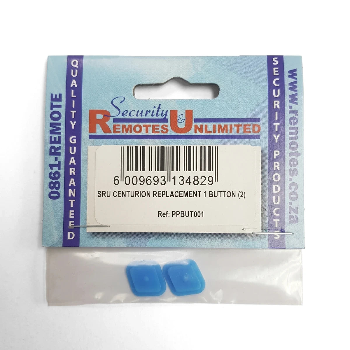 Centurion Replacement 1 Button 2 Pack with two blue replacement buttons in clear retail packaging, barcode visible.