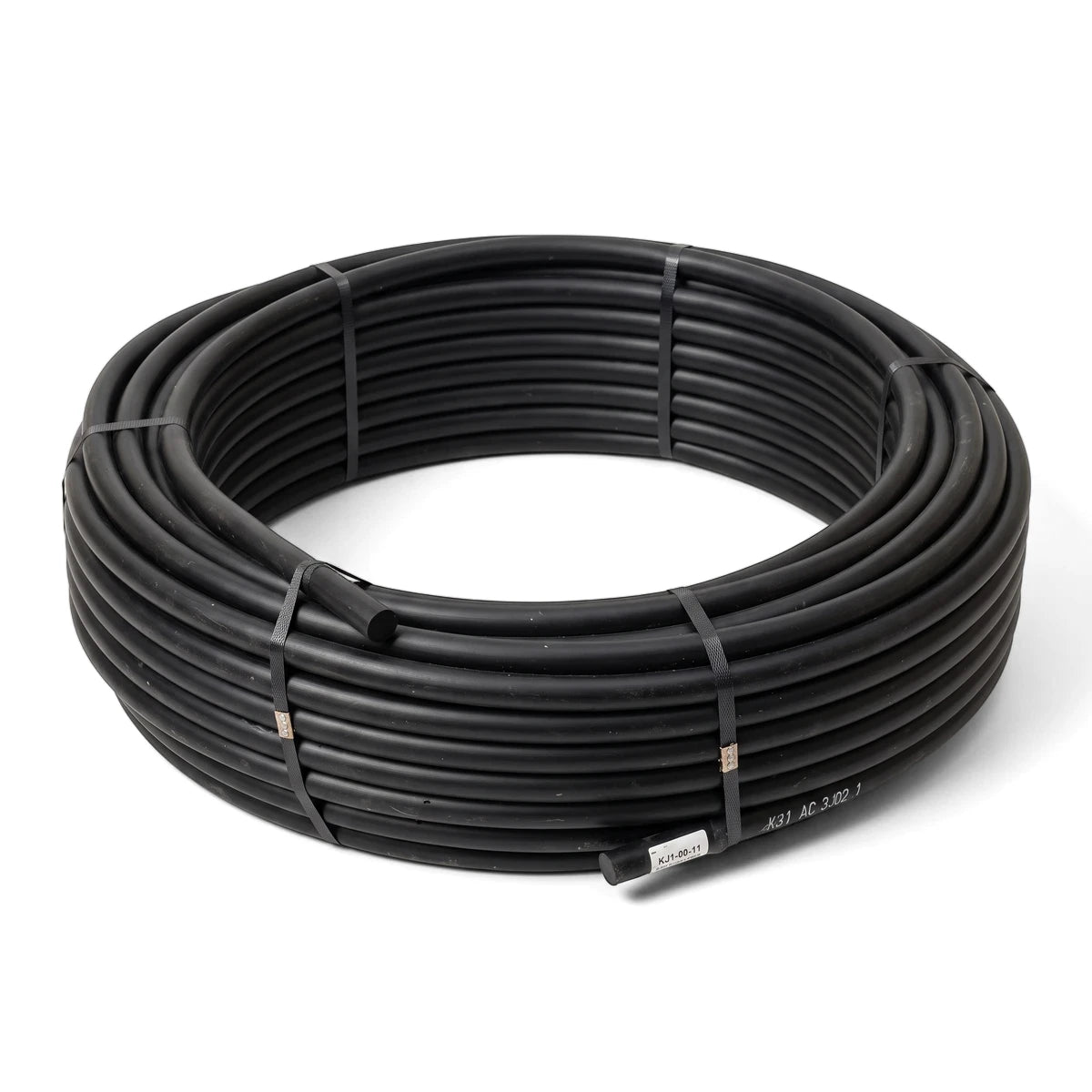 Black Cepex Ez Flow LDPE irrigation pipe, Class 6, 20mm, in a 100M coil, shown on a white background.