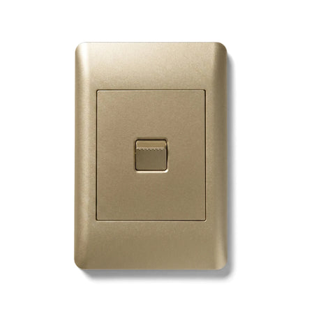 Champagne gold Contempo series electrical wall switch, featuring a single rocker lever and a sleek rectangular plate with