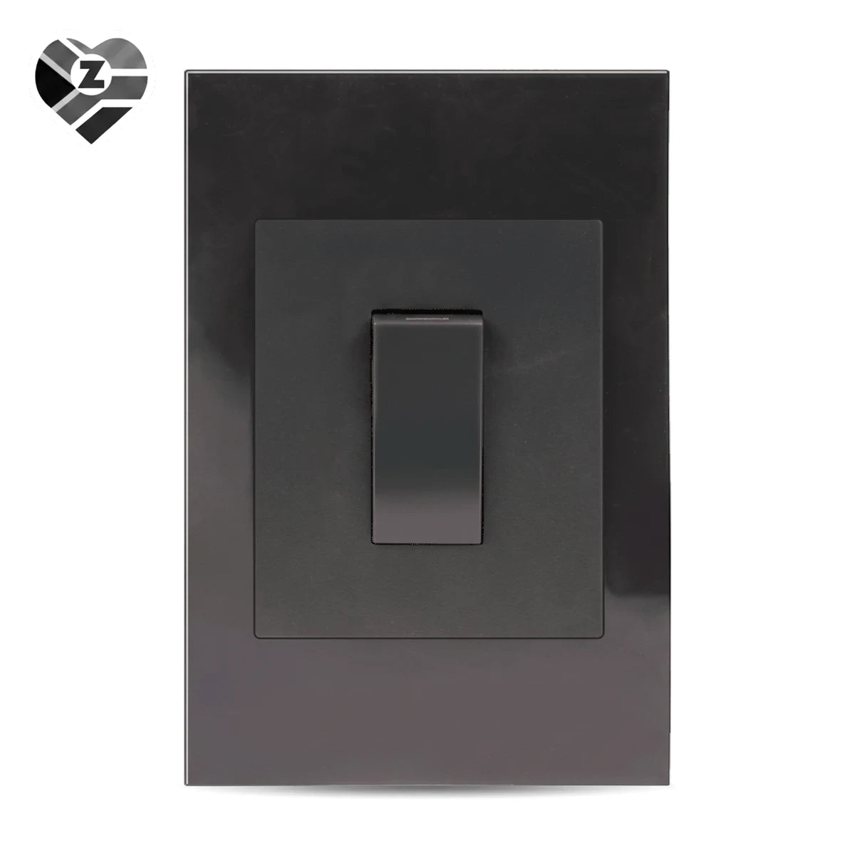 Charcoal black 1 lever light switch for modern interiors, featuring a sleek rectangular design and a single switch mechanism.