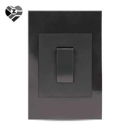 Charcoal black 1 lever light switch for modern interiors, featuring a sleek rectangular design and a single switch mechanism.